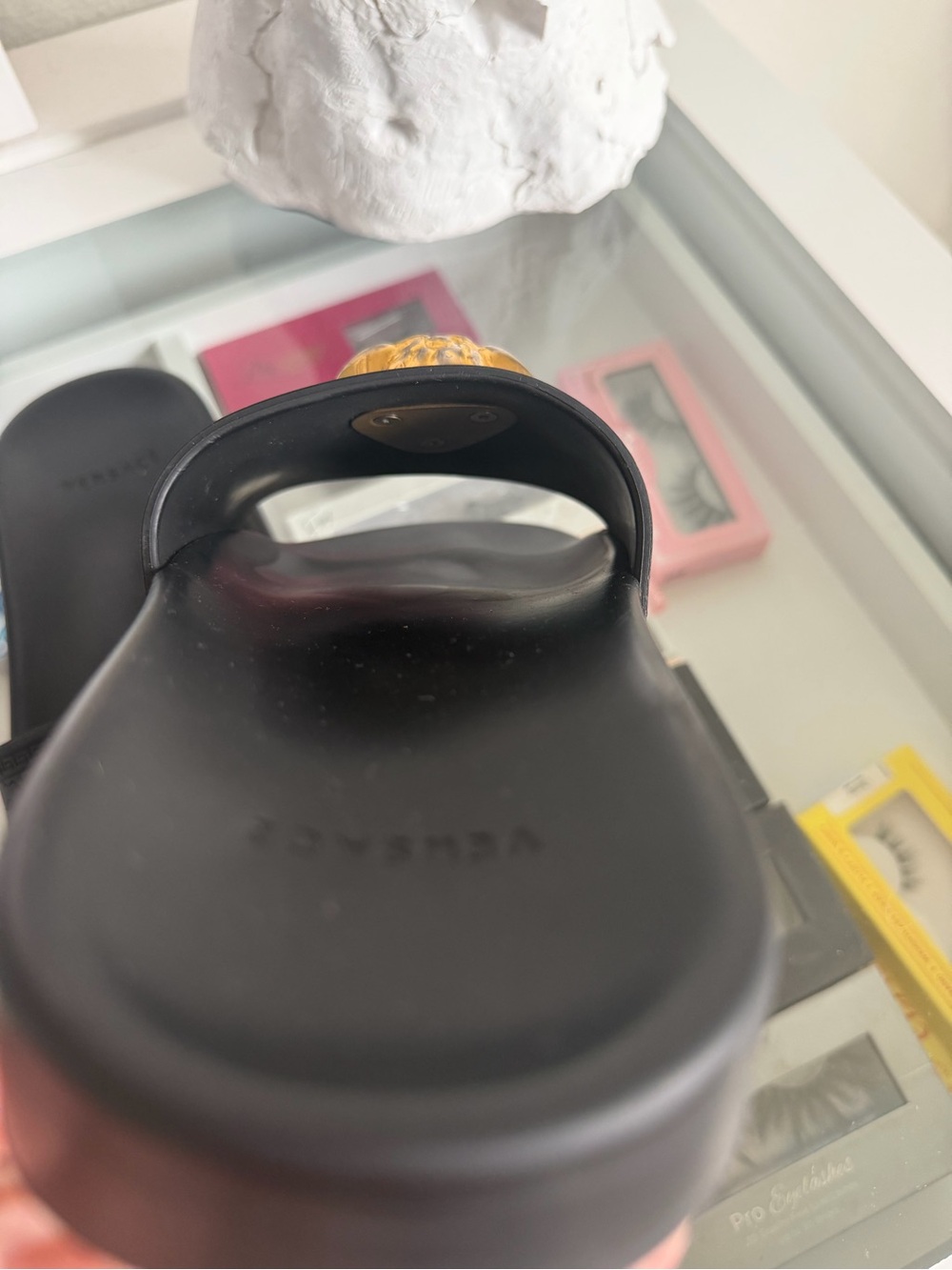 VERSACE Black Slides with Gold Medusa Emblem - Picture 6 of 9